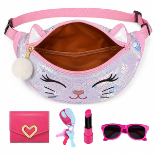 <span class=keywords><strong>Riñonera</strong></span> de lentejuelas brillantes <span class=keywords><strong>con</strong></span> diseño de gato para niñas, ligera, <span class=keywords><strong>con</strong></span> correa ajustable, venta al por mayor - Product Image 4