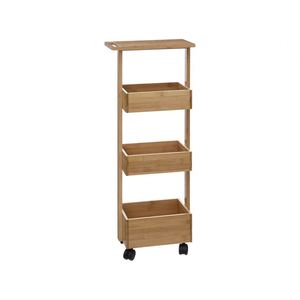 4 Tiers Bamboo Standing Type Lacquer Bathroom <b>Kitchen</b> Dessert <b>Storage</b> Trolley with 3 Compartments and Shelf - Product Image 2