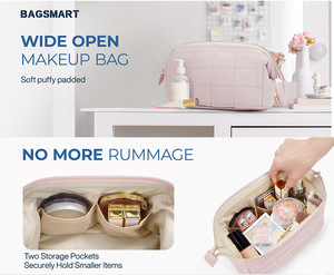 Pochette de toilette portable personnalisée Fuliya, organiseur de <span class=keywords><strong>voyage</strong></span>, sac de rangement pour maquillage quotidien avec fermeture éclair, sac à cosmétiques rembourré pour femmes - Product Image 4