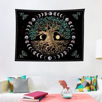 Tapisserie murale en polyester avec motif racines d'arbre et lune noire, impression HD, résistante à la décoloration, légère, art mural, vente en gros