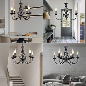 Lampadario <span class=keywords><strong>a</strong></span> <span class=keywords><strong>Sospensione</strong></span> Classico in Ferro <span class=keywords><strong>a</strong></span> 6 Luci Stile Candela <span class=keywords><strong>Vintage</strong></span> per Soggiorno e Corridoio - Product Image 4