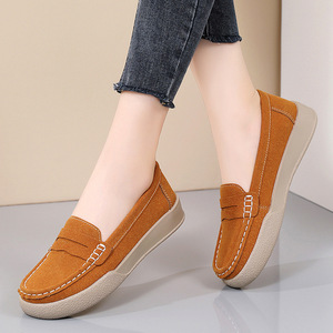 2025 nuevo otoño sólido poco profundo Casual zapatos planos de abuela versátil estilo británico pequeño cuero cómodo mocasines de mujer Slip-On - Product Image 1