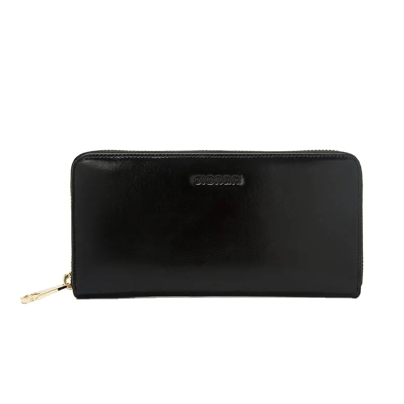 Luxury Stylish Durable Vintage Oil Leather High Quality Wallet For Women Custom Logo Black Lady Purse Clutch