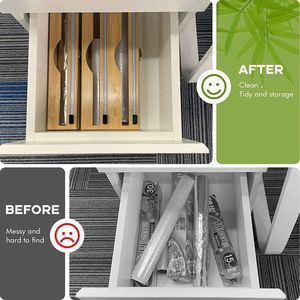 Bamboo Plastic Wrap Cutter, Reusable Bamboo <b>Foil</b> and Plastic Wrap Organizer with Sliding Cutter - Product Image 3