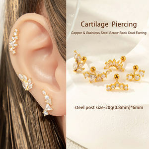 Orecchino a lobo/cartilagine da donna in acciaio inossidabile placcato oro 20g con diamante, <span class=keywords><strong>per</strong></span> <span class=keywords><strong>piercing</strong></span> helix/tragus - Product Image 2