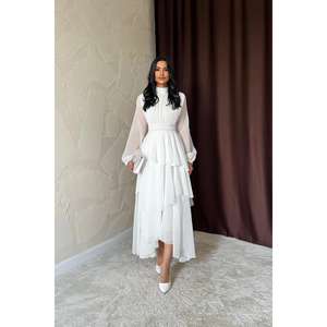 Robe de soirée blanche en gros avec détail de taille complexe - Product Image 1