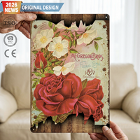 Desain Asli Bingkai Kayu 3D Tanda Timah Retro Plat Logam Kustom Bunga Vintage Poster Logam Dekorasi Dinding untuk Rumah Pub Hadiah