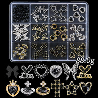 Accessoires pour ongles en métal, 12 compartiments/boîtes, motifs papillon, perle, cœur, luxe, scintillants, avec logo personnalisé, vente en gros, très demandés