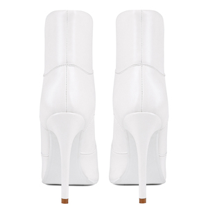 Sports Styles Women Stiletto Thin Heels Short <b>Boots</b> Big Size 47 Front Lace up Rivets Shoes Wide Fit Ankle White Booties - Product Image 5
