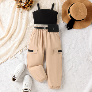 Traje Infantil Estilo Coreano, <span class=keywords><strong>Top</strong></span> con <span class=keywords><strong>Tirantes</strong></span> y Pantalones de Color Sólido, Trajes de Moda para Niñas, Ropa Infantil Diaria para 4-7 Años - Product Image 2
