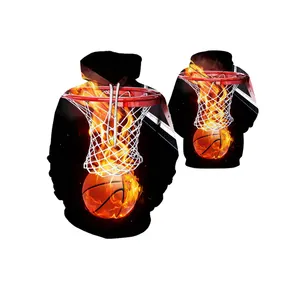 Hoodie with flames designer football basketball 3D digital printed LOGO promotional apparel