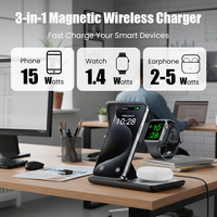 Station de charge sans fil magnétique 5-en-1 pliable 15W certifiée CE RoHS, populaire et économique, avec support USB-C – Idéal comme cadeau