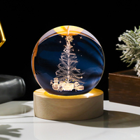Lampe de Nuit Boule 3D Boule de Cristal Lumineuse 6cm USB Style Décoration Noël Led Veilleuses Bureau Maison Décoration