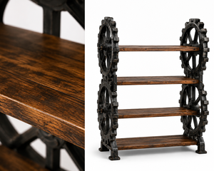 4-Tier Etagere <b>Bookcase</b> with <b>Solid</b> Fir <b>Wood</b> Furniture Industrial Pipe Metal Frame Rustic Farmhouse Living Room Storage Furniture - Product Image 2