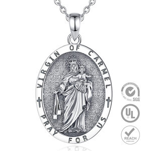 Merryshine - Regalo Religioso Cristiano, Colgante Ovalado Unisex de Nuestra Señora del Monte Carmelo, Collar de Plata de Ley 925 con la Virgen María - Product Image 1