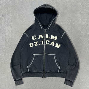 Conjunto de Sudadera con Capucha y Pantalones de Chándal de Algodón Holgado con Cremallera y Bordado de Felpa Francesa, Estilo Streetwear con Lavado Ácido, para Hombre - Product Image 4