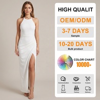 Robes longues moulantes sexy à bretelles fines pour femmes, style halter, avec fente, fabrication OEM/ODM professionnelle