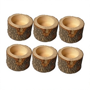 Juego de 6 portavelas de madera maciza marrón, portavelas pequeño para decoración de sala de estar y comedor del hogar - Product Image 1