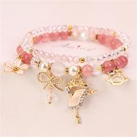 Pulsera de Cristal con Diseño de Bailarina, Cuentas de Cristal, Cuerda Elástica, Lazo Dulce, Flor, Colgante de Bailarina de Ballet