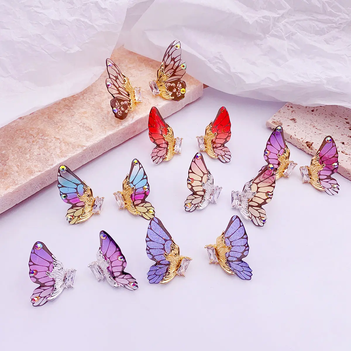 Brinco estiloso de borboleta 3d feminino, brinco piercing de asas coloridas, charmoso para mulheres 2023
