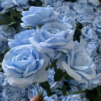 B-823 Hochwertige Echte Großhandels-Kunstrosen Blaue Große Blumensträuße Florale Arrangements 9-köpfige Seidenrosen in Großmengen