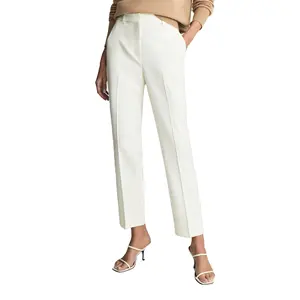 Custom fashion women's trousers White Linen casual high waist flare pants office lady suit pants