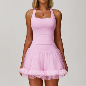 Женская летняя теннисная юбка с высокой талией, с сетчатой сеткой и перекрестной спинкой, быстросохнущая тренировка, комплект для йоги - Product Image 2