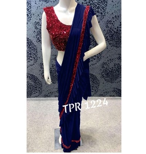 Sari en soie pour occasions spéciales, avec chemisier de créateur brodé multicolore, style luxueux, lavable, disponible en gros - Product Image 4