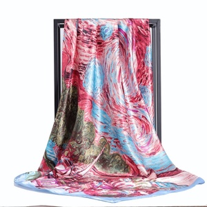 Abstrakter, künstlerischer, rot-blauer Seidenschal für Damen, Haarschmuck im Ölgemälde-Stil - Product Image 1