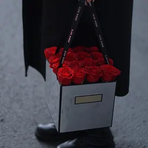 LUCIA tas jinjing cermin hitam bunga, tas kemasan mawar bunga