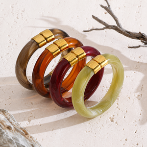 Vintage New Design Waterproof Acrylic Jewelry Wholesale Gold Plated Stainless Steel Open Bangle - Product Image 5