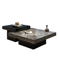 Table basse électrique minimaliste italienne en ardoise, cadre en bois, sensation de luxe léger, haut de gamme, idéale pour les petits salons, carrée