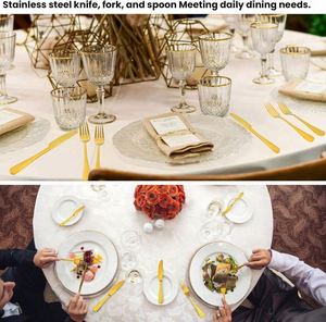 Modern Cutlery Silverware 410 Stainless Steel Dinner Knife Fork Spoon Hotels Gold-Plated Flatware Set With Gift <b>Box</b> for Wedding - Product Image 5