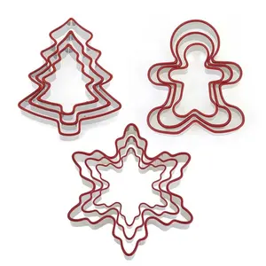 Ensemble de découpoirs à biscuits en acier inoxydable personnalisé LFGB, motif de Noël, pain d'épices, flocon de neige, avec bord en silicone - Product Image 1