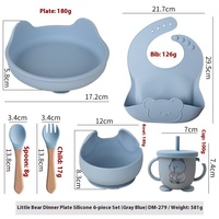 Bear Ensemble de six pièces de vaisselle en silicone pour l'alimentation du nourrisson comprenant un bavoir pour bébé et un bol à ventouse maternel pour le repas du bébé