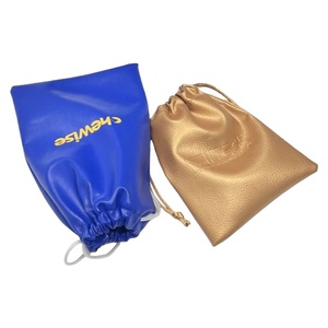 Custom Logo Printed Gift Blue Gold PU <b>Leather</b> Double <b>String</b> Handbag Shoe Dust Drawstring Bag for Handbag - Product Image 1