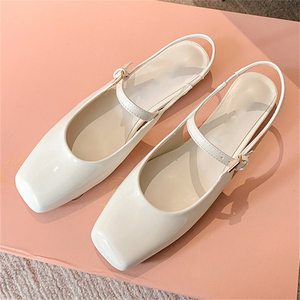 2025 New <b>Sexy</b> Ballet Square Toe Flat Sandals Ankle Strap Patent Leather White for Girls Outdoor Wear in Summer and Autumn - Product Image 5