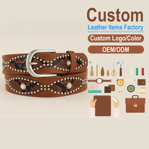 Cinturón de Parches con Remaches Personalizado al por Mayor, Directo de Fábrica, Estilo Vintage Europeo Americano, Hebilla de Aguja con Incrustaciones de Diamantes de Imitación - Product Image 1