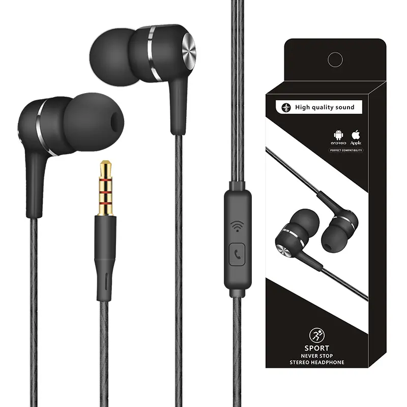 Noise Cancelling Sport Stereo Bass Earphones Wired Headphones with Microphone 3.5mm braided headphones