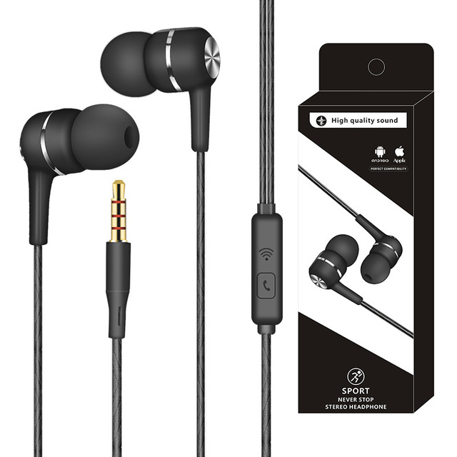 Noise Cancelling Sport Stereo Bass Earphones Wired Headphones with Microphone 3.5mm Braided Headphones