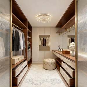 Armoire de dressing avec portes en verre, style européen, blanc, BALOM, intérieur en bois, sur mesure, chambre à coucher, rangement - Product Image 2