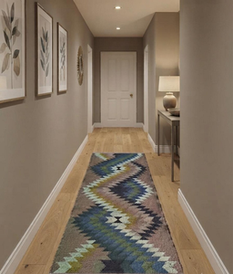Geometric Kilim Style <b>Runner</b> <b>Rug</b> | Handwoven Boho Tribal Wool Jute Carpet <b>for</b> Hallway Bedroom Living Room Entryway Home Decor - Product Image 5