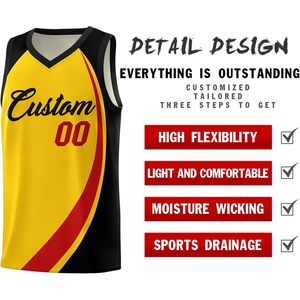 Maillot de basket-ball personnalisé FOXA, uniforme personnalisé unisexe pour adultes avec nom et numéro, design jaune, noir et rouge - Product Image 3