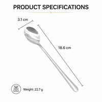 Cuillère à long manche en acier inoxydable finition miroir argenté pour café, dessert, soupe, service en restaurant