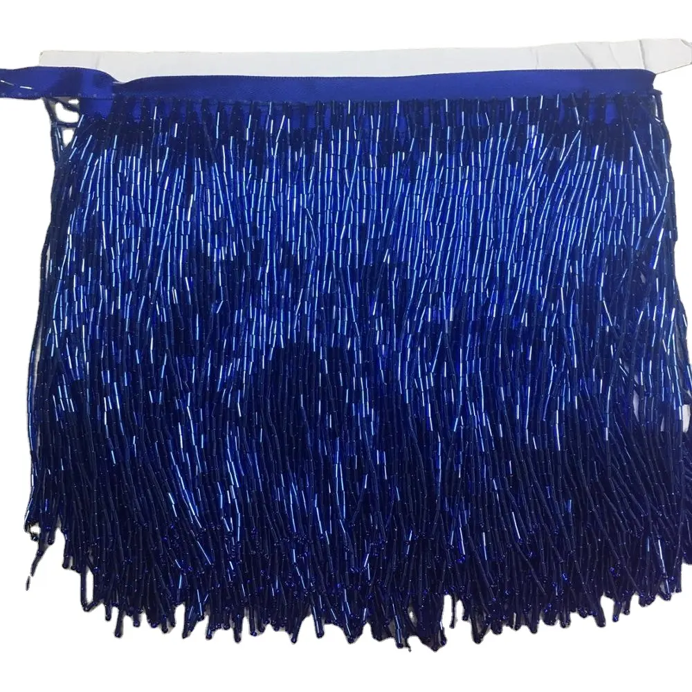 navy blue heavy bead Fringe trim for haute couture, handmade bead fringe tassel, seed beads fringe