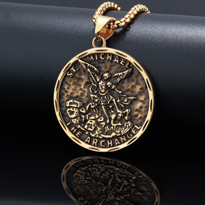 Hip Hop Punk Arcángel Michael Moneda de moda Acero inoxidable Joyería de moda 18K Pvd Collar con colgante chapado en oro para hombres 2025 - Product Image 5