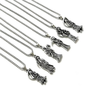 Pendentif Sainte Décès Vintage en Acier Inoxydable, Collier Gothique Grim Reaper, Bijou Amulette Rétro pour Hommes, Motards, Hip Hop, Vente en Gros - Product Image 3