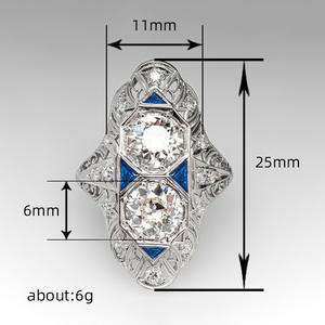 Anillo de compromiso de platino para mujer con diamante natural de corte ovalado y piedras laterales azules T0168 - Product Image 4