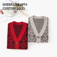 Coups de pinceau verdoyants de haute qualité 	 Pulls amples à manches longues pour femmes, pulls cerise pour femmes, fabricant OEM, pulls longs épais personnalisés