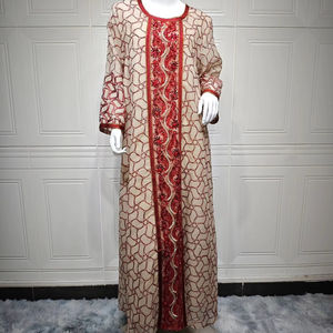 Broderie mode gaze dames Abaya pour vêtements musulmans en gros à manches longues maille Sequin lâche Robe islamique musulman Abaya - Product Image 1